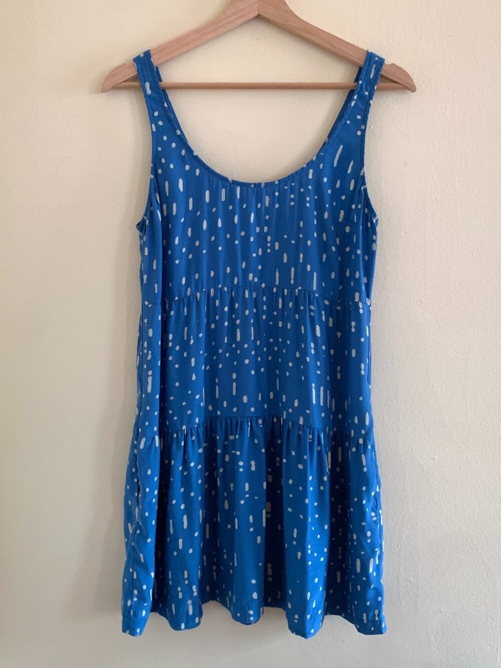 100% Silk Blue Tiered Mini Swing Dress Size S